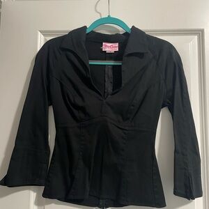 Pinup Couture | 3/4 Sleeve Collar Blouse Black